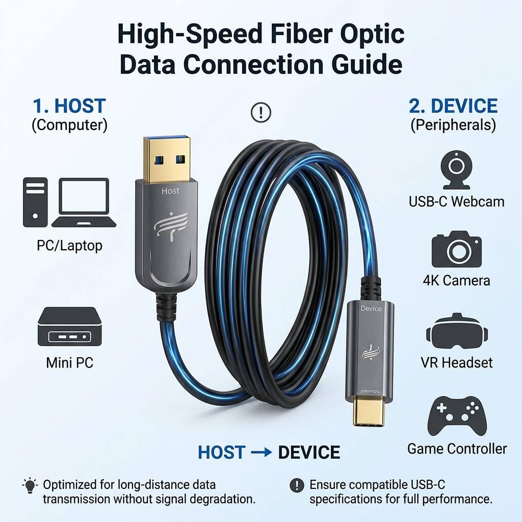 USB A to USB C Fiber Optic Cable