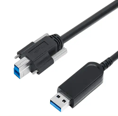 USB 3.2 Gen1 AM to BM Active Optical Cable With Screw – 50M (Backward Compatible USB 2.0)
