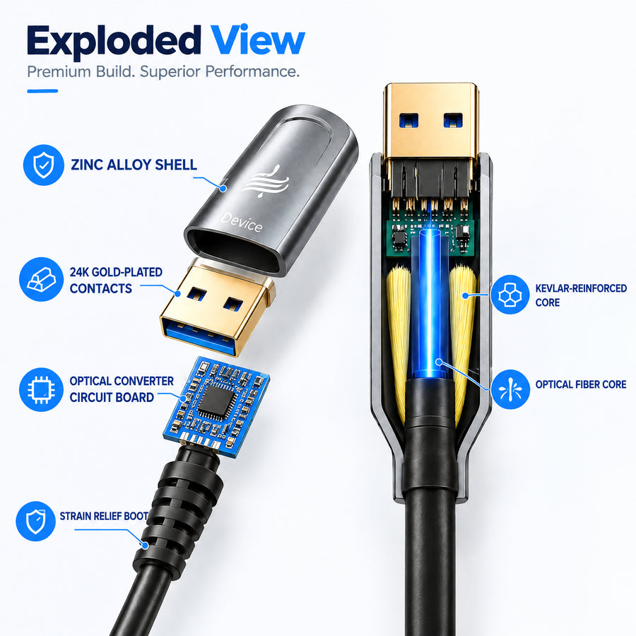 USB A to USB C Fiber Optic Cable