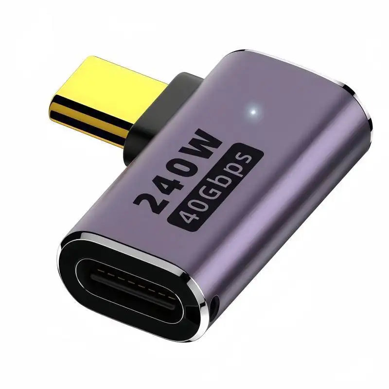 USB4 40Gbps Type-C Male to Female Right-Angle Adapter with LED, 240W PD, 8K Video, for Laptop, Dock &amp; Gaming Setup