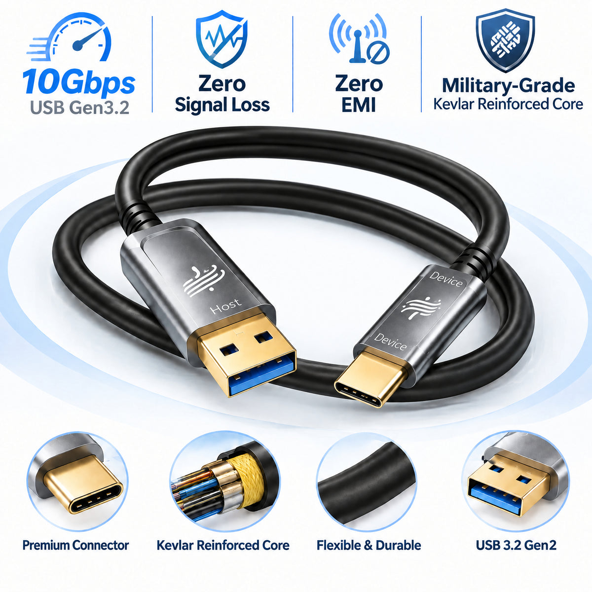 USB A to USB C Fiber Optic Cable